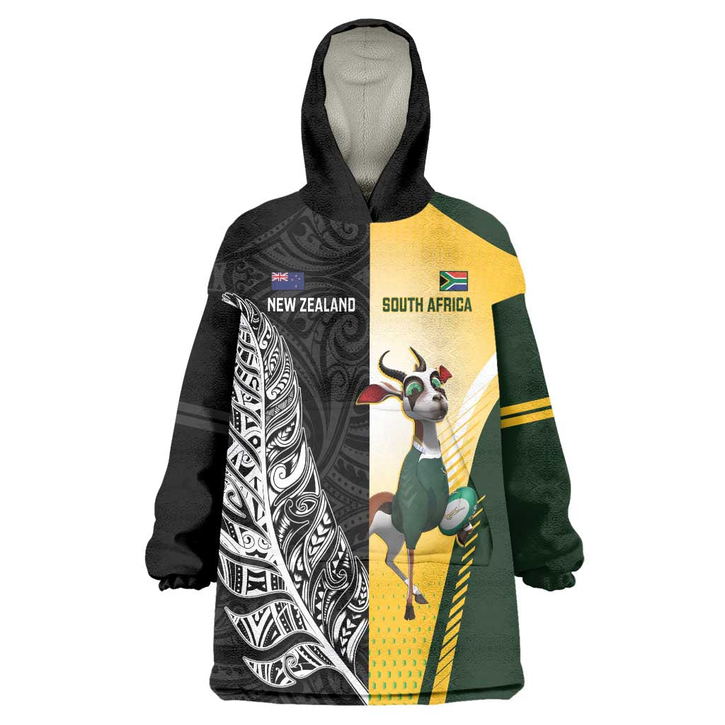 New Zealand and South Africa Rugby Custom Wearable Blanket Hoodie Maori Silver Fern Springbok Together - Aussie Hoodie