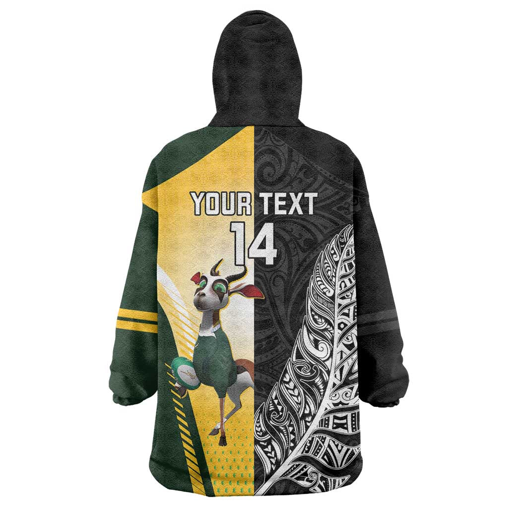 New Zealand and South Africa Rugby Custom Wearable Blanket Hoodie Maori Silver Fern Springbok Together - Aussie Hoodie