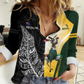 New Zealand and South Africa Rugby Custom Women Casual Shirt Maori Silver Fern Springbok Together - Aussie Hoodie