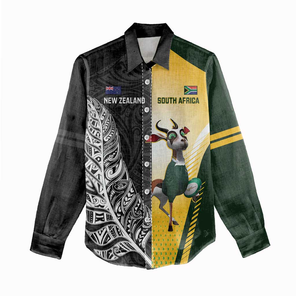 New Zealand and South Africa Rugby Custom Women Casual Shirt Maori Silver Fern Springbok Together - Aussie Hoodie