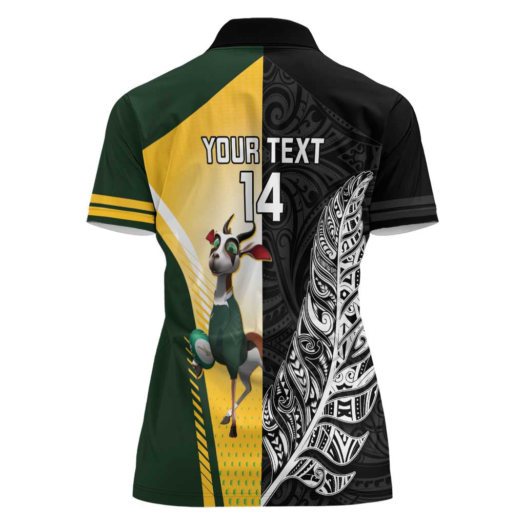 New Zealand and South Africa Rugby Custom Women Polo Shirt Maori Silver Fern Springbok Together - Aussie Hoodie