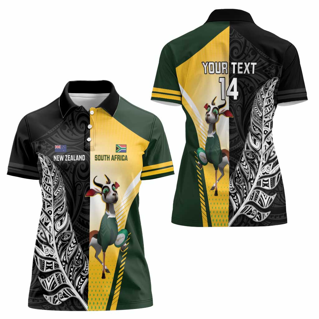New Zealand and South Africa Rugby Custom Women Polo Shirt Maori Silver Fern Springbok Together - Aussie Hoodie
