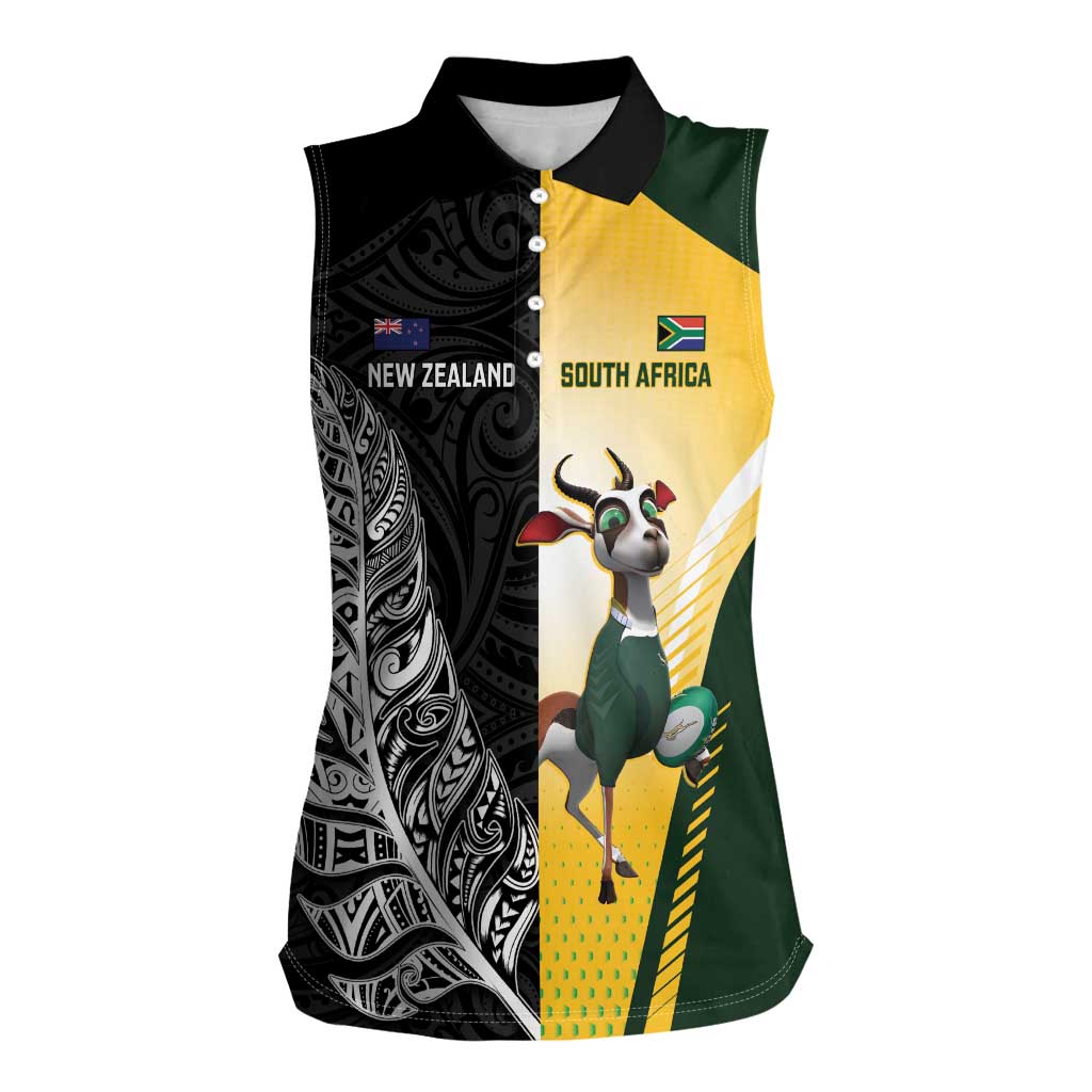 New Zealand and South Africa Rugby Custom Women Sleeveless Polo Shirt Maori Silver Fern Springbok Together - Aussie Hoodie