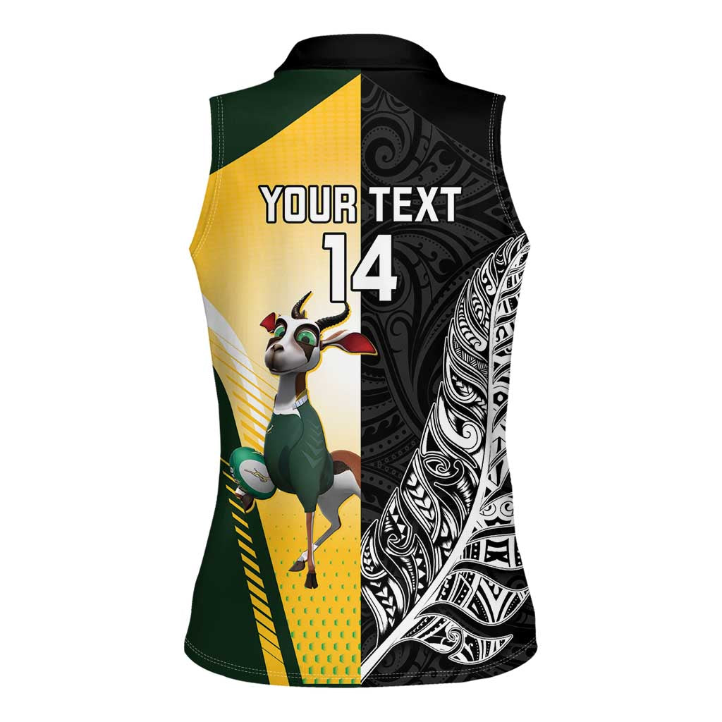 New Zealand and South Africa Rugby Custom Women Sleeveless Polo Shirt Maori Silver Fern Springbok Together - Aussie Hoodie