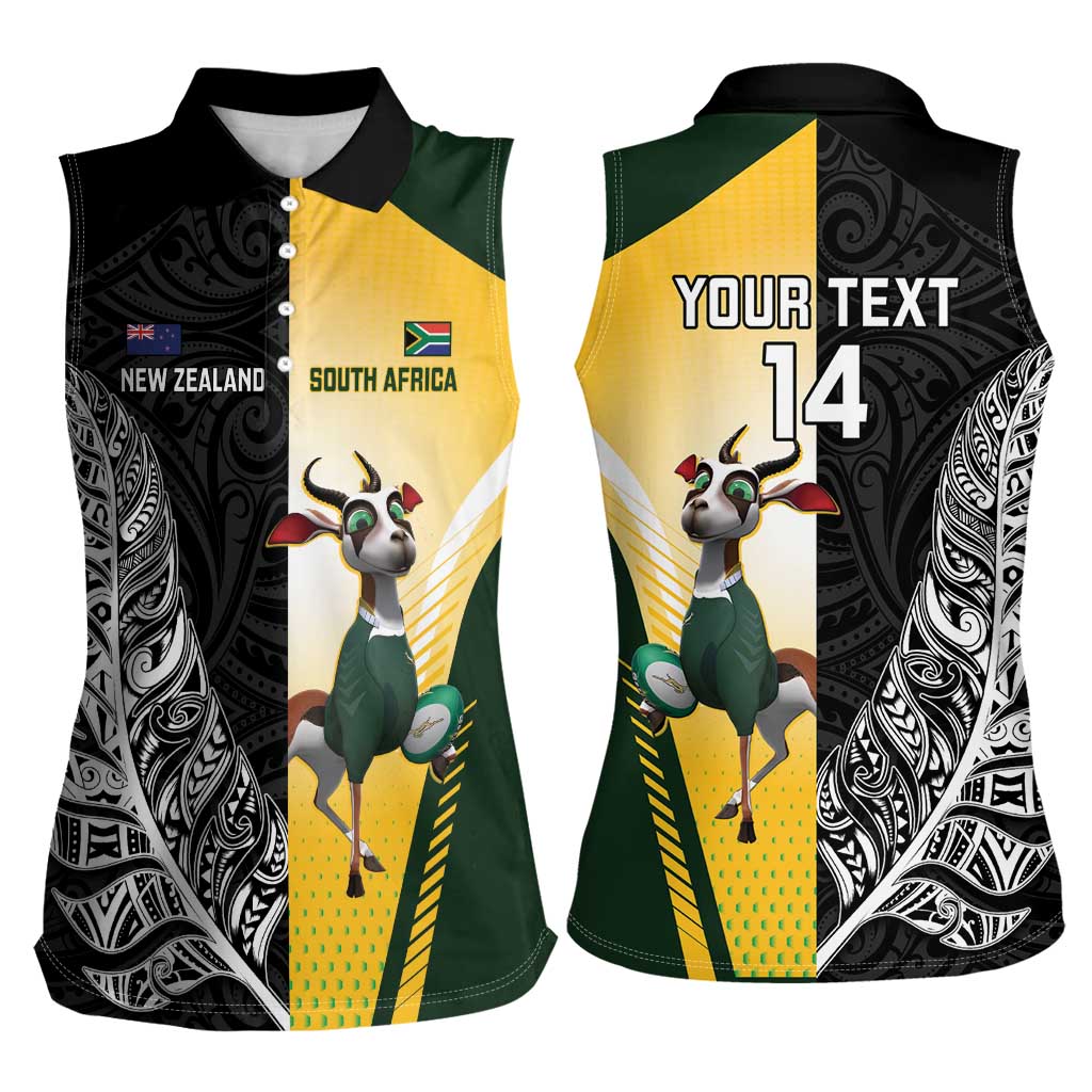 New Zealand and South Africa Rugby Custom Women Sleeveless Polo Shirt Maori Silver Fern Springbok Together - Aussie Hoodie