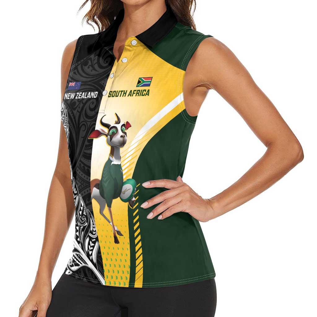 New Zealand and South Africa Rugby Custom Women Sleeveless Polo Shirt Maori Silver Fern Springbok Together - Aussie Hoodie