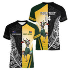 New Zealand and South Africa Rugby Custom Women V-Neck T-Shirt Maori Silver Fern Springbok Together - Aussie Hoodie