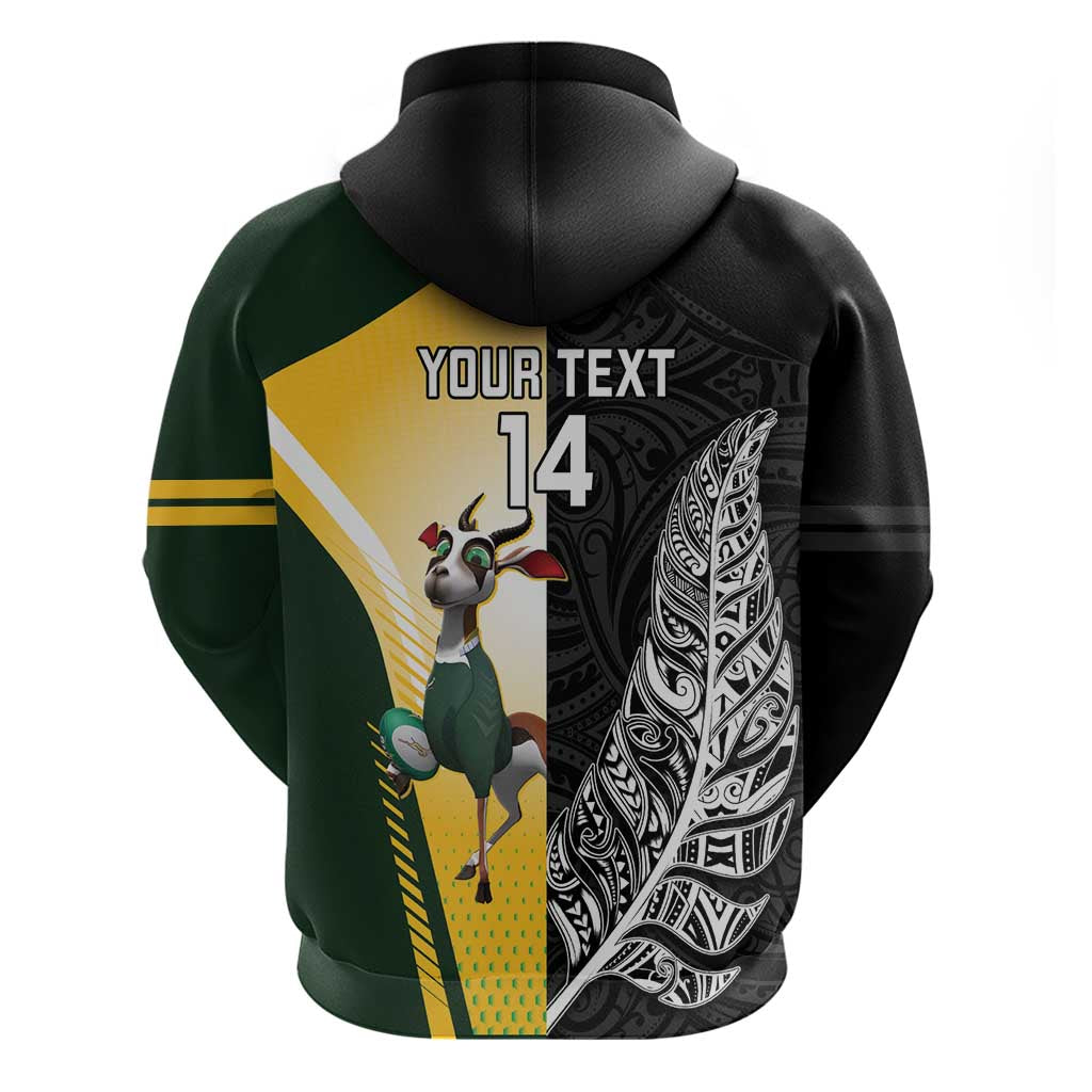 New Zealand and South Africa Rugby Custom Zip Hoodie Maori Silver Fern Springbok Together - Aussie Hoodie