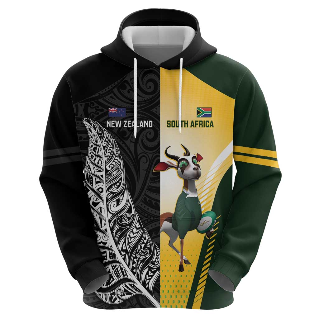 New Zealand and South Africa Rugby Custom Zip Hoodie Maori Silver Fern Springbok Together - Aussie Hoodie