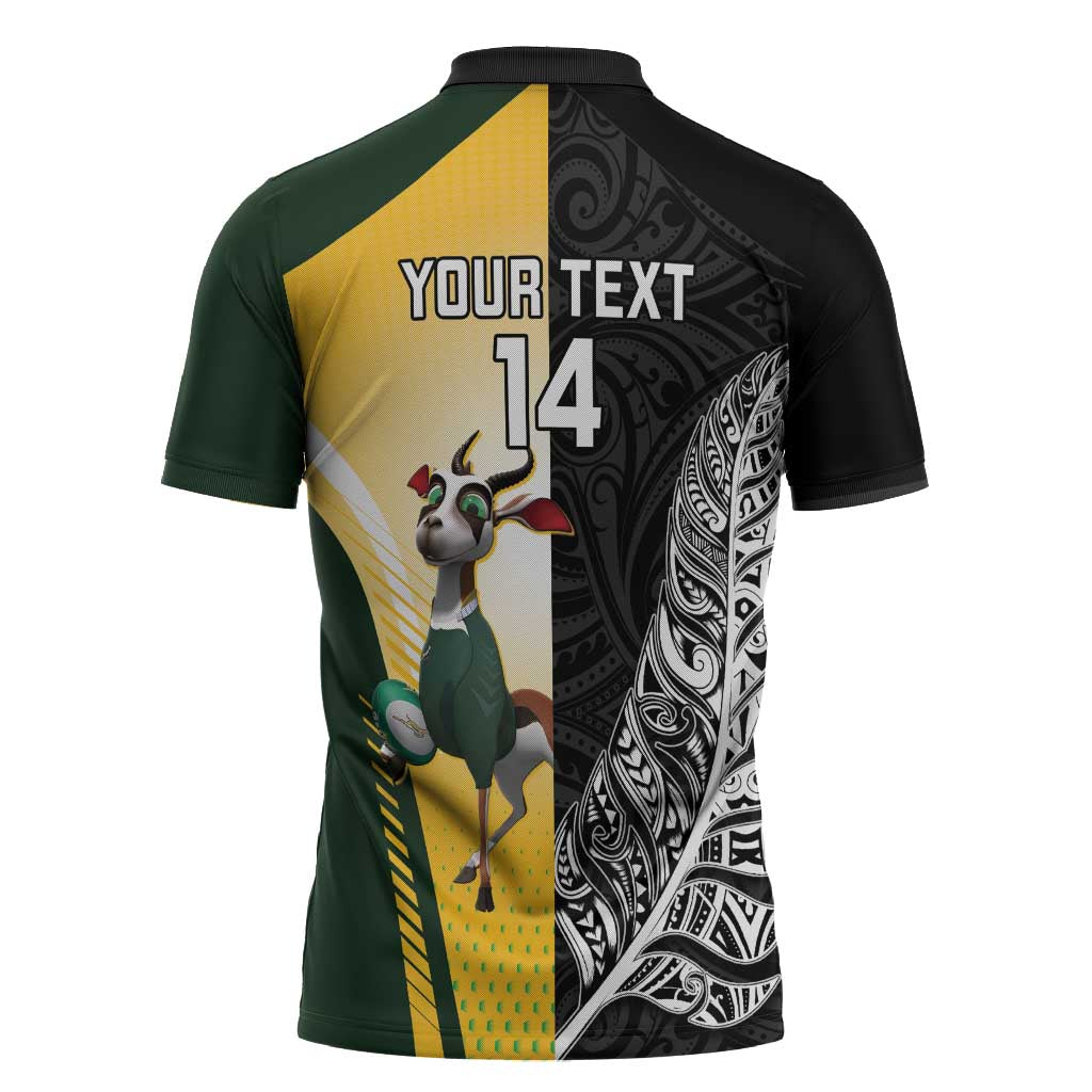 New Zealand and South Africa Rugby Custom Zipper Polo Shirt Maori Silver Fern Springbok Together - Aussie Hoodie