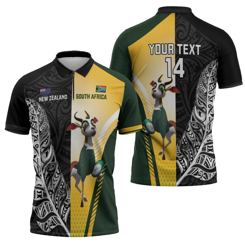 New Zealand and South Africa Rugby Custom Zipper Polo Shirt Maori Silver Fern Springbok Together - Aussie Hoodie