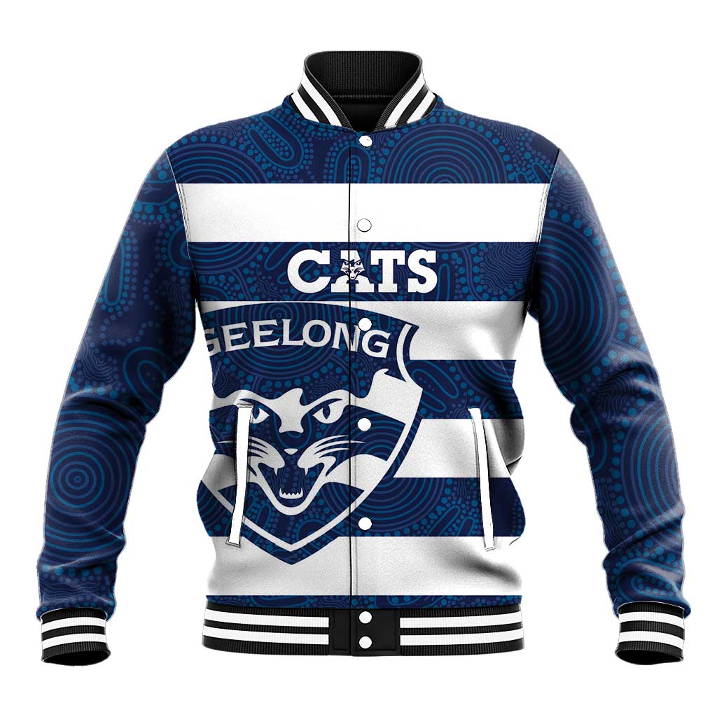 AFL Cats Football Custom Baseball Jacket Geelong Proud Indigenous Art - Aussie Hoodie