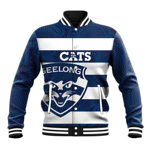 AFL Cats Football Custom Baseball Jacket Geelong Proud Indigenous Art - Aussie Hoodie