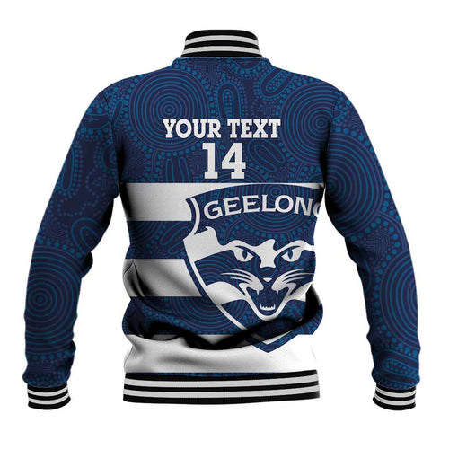 AFL Cats Football Custom Baseball Jacket Geelong Proud Indigenous Art - Aussie Hoodie