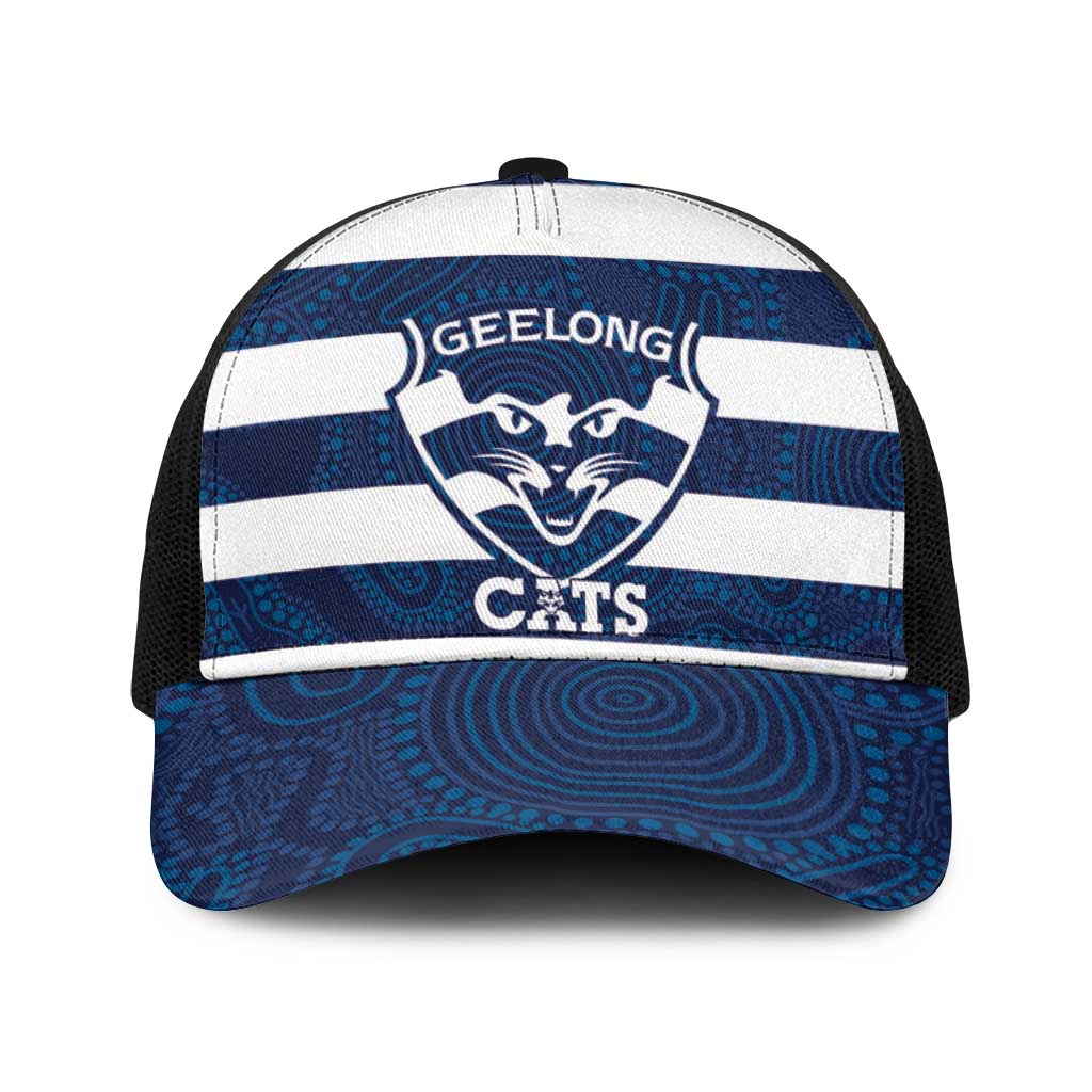 AFL Cats Football Baseball Net Cap Geelong Proud Indigenous Art - Aussie Hoodie