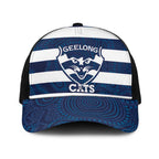 AFL Cats Football Baseball Net Cap Geelong Proud Indigenous Art - Aussie Hoodie