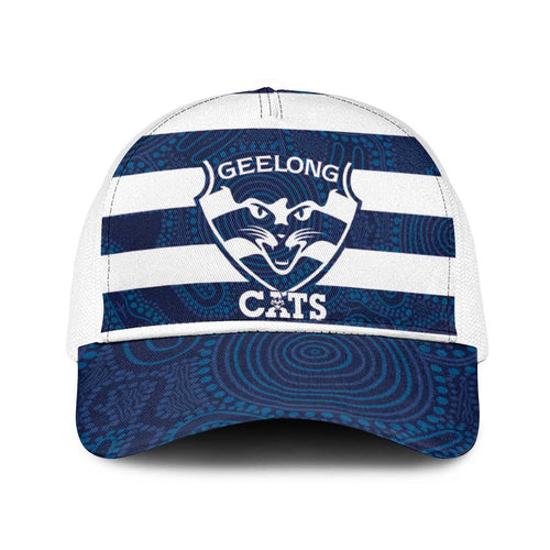 AFL Cats Football Baseball Net Cap Geelong Proud Indigenous Art - Aussie Hoodie