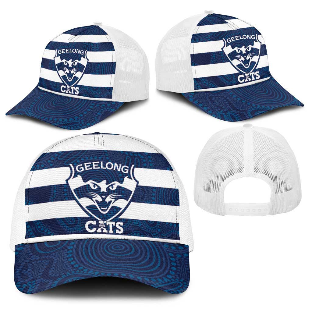 AFL Cats Football Baseball Net Cap Geelong Proud Indigenous Art - Aussie Hoodie