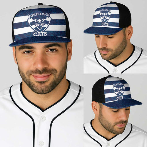 AFL Cats Football Baseball Net Cap Geelong Proud Indigenous Art - Aussie Hoodie