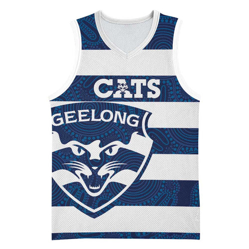 AFL Cats Football Custom Basketball Jersey Geelong Proud Indigenous Art - Aussie Hoodie