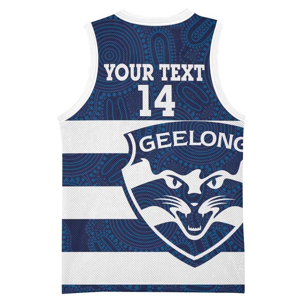 AFL Cats Football Custom Basketball Jersey Geelong Proud Indigenous Art - Aussie Hoodie