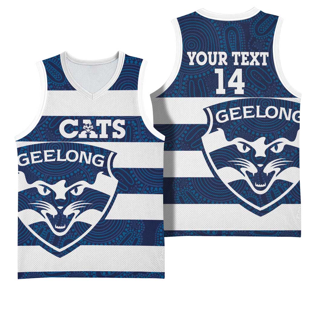 AFL Cats Football Custom Basketball Jersey Geelong Proud Indigenous Art - Aussie Hoodie