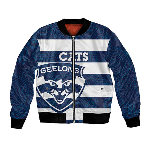 AFL Cats Football Custom Bomber Jacket Geelong Proud Indigenous Art - Aussie Hoodie