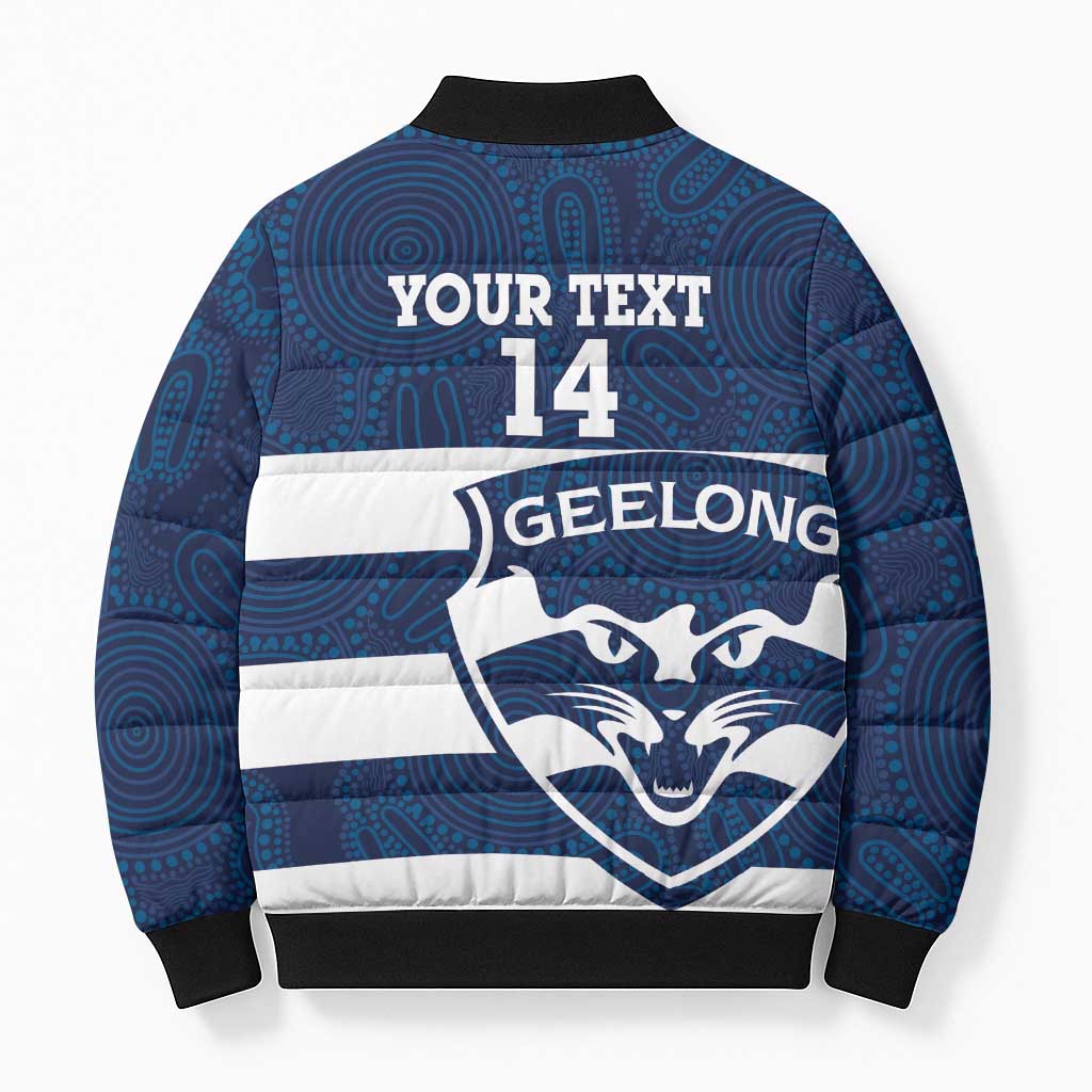 AFL Cats Football Custom Bomber Puffer Jacket Geelong Proud Indigenous Art - Aussie Hoodie