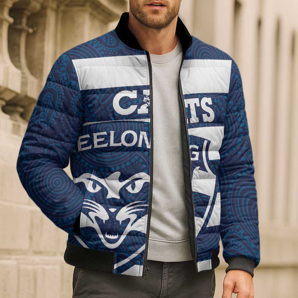 AFL Cats Football Custom Bomber Puffer Jacket Geelong Proud Indigenous Art - Aussie Hoodie