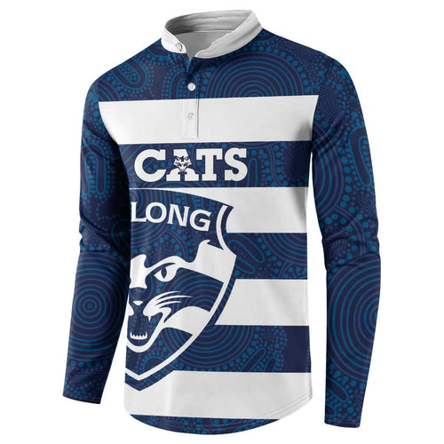AFL Cats Football Custom Button Sweatshirt Geelong Proud Indigenous Art - Aussie Hoodie