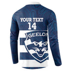 AFL Cats Football Custom Button Sweatshirt Geelong Proud Indigenous Art - Aussie Hoodie