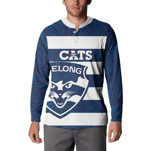 AFL Cats Football Custom Button Sweatshirt Geelong Proud Indigenous Art - Aussie Hoodie