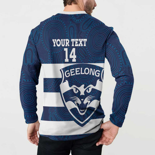 AFL Cats Football Custom Button Sweatshirt Geelong Proud Indigenous Art - Aussie Hoodie