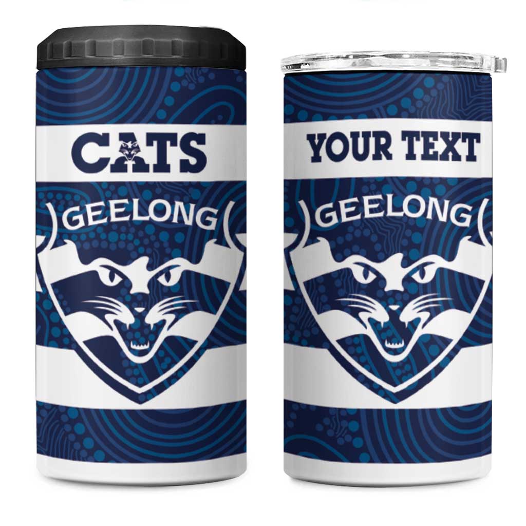 AFL Cats Football Custom 4 in 1 Can Cooler Tumbler Geelong Proud Indigenous Art - Aussie Hoodie