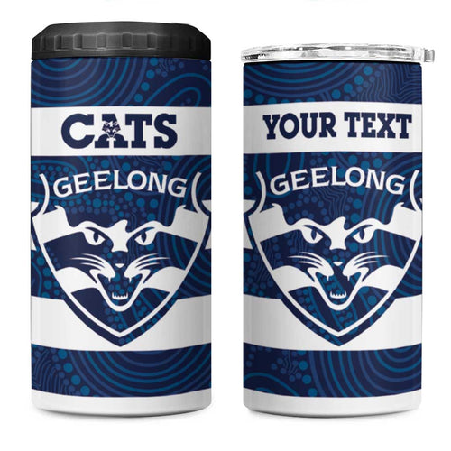 AFL Cats Football Custom 4 in 1 Can Cooler Tumbler Geelong Proud Indigenous Art - Aussie Hoodie