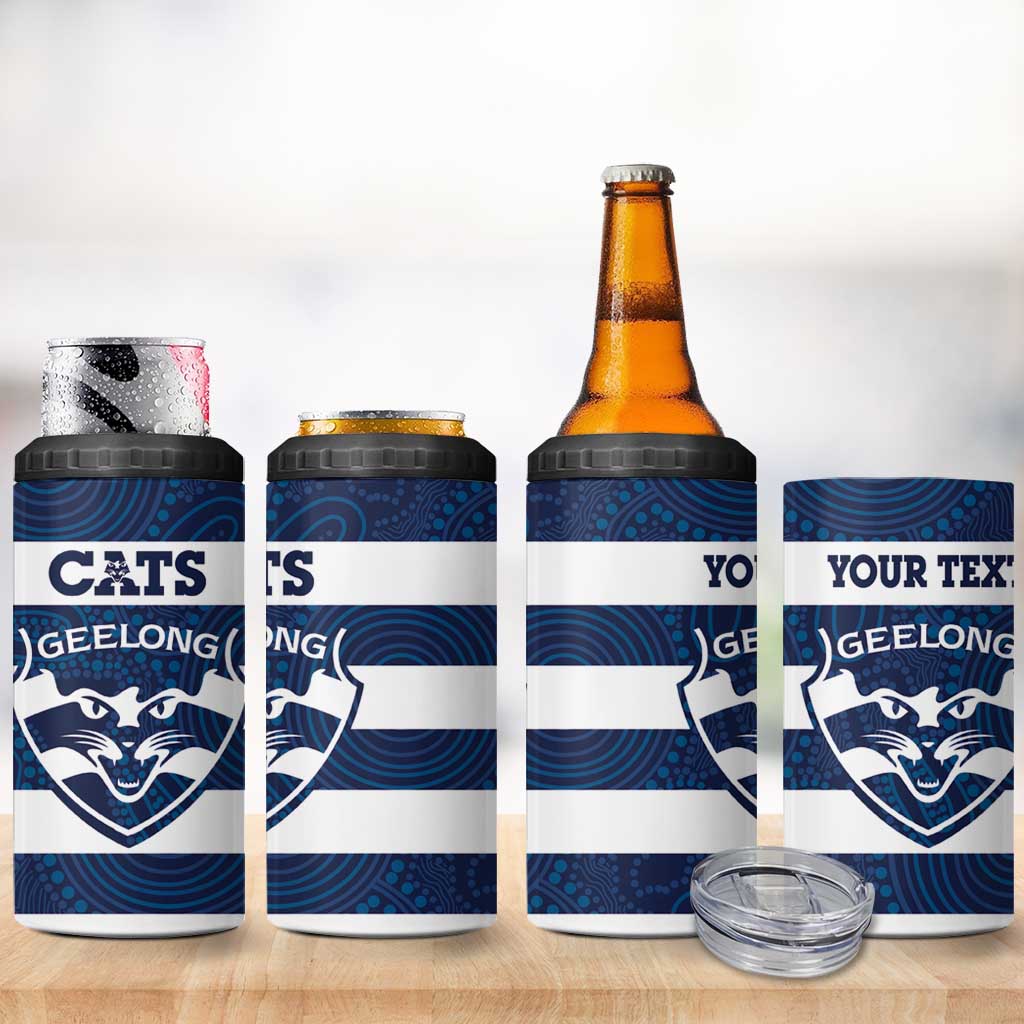 AFL Cats Football Custom 4 in 1 Can Cooler Tumbler Geelong Proud Indigenous Art - Aussie Hoodie