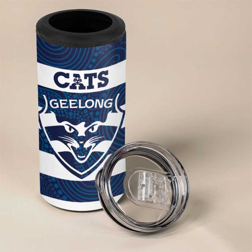 AFL Cats Football Custom 4 in 1 Can Cooler Tumbler Geelong Proud Indigenous Art - Aussie Hoodie