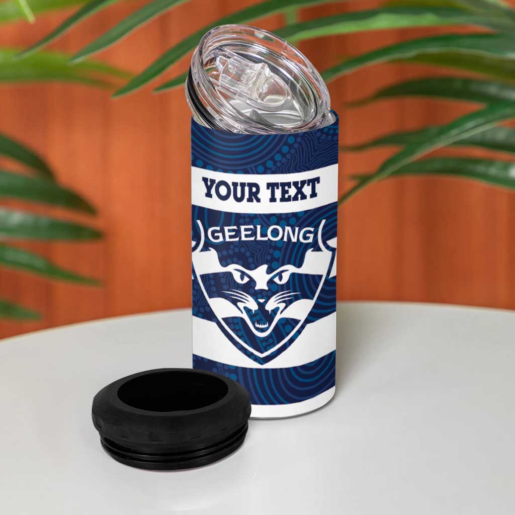AFL Cats Football Custom 4 in 1 Can Cooler Tumbler Geelong Proud Indigenous Art - Aussie Hoodie