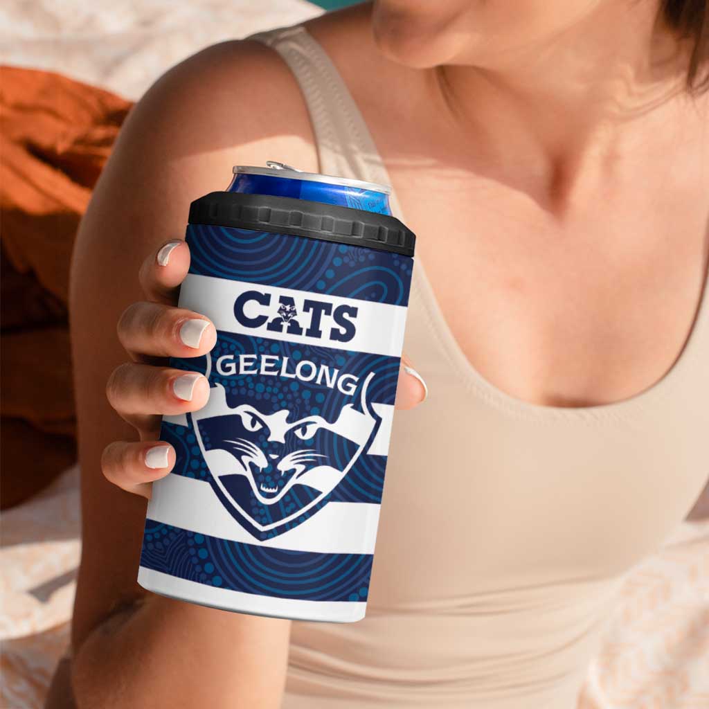 AFL Cats Football Custom 4 in 1 Can Cooler Tumbler Geelong Proud Indigenous Art - Aussie Hoodie