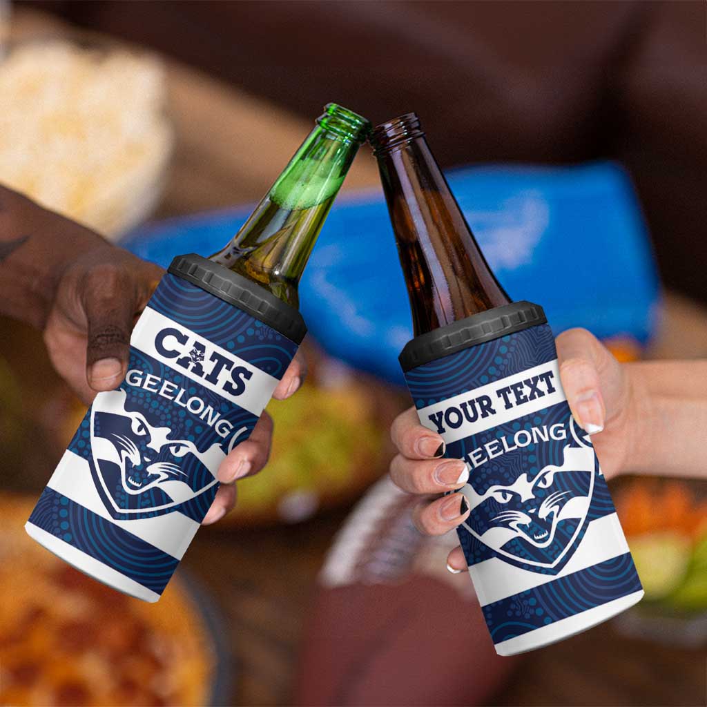 AFL Cats Football Custom 4 in 1 Can Cooler Tumbler Geelong Proud Indigenous Art - Aussie Hoodie