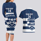AFL Cats Football Custom Couples Matching Long Sleeve Bodycon Dress and Hawaiian Shirt Geelong Proud Indigenous Art - Aussie Hoodie