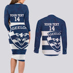 AFL Cats Football Custom Couples Matching Long Sleeve Bodycon Dress and Long Sleeve Button Shirt Geelong Proud Indigenous Art - Aussie Hoodie
