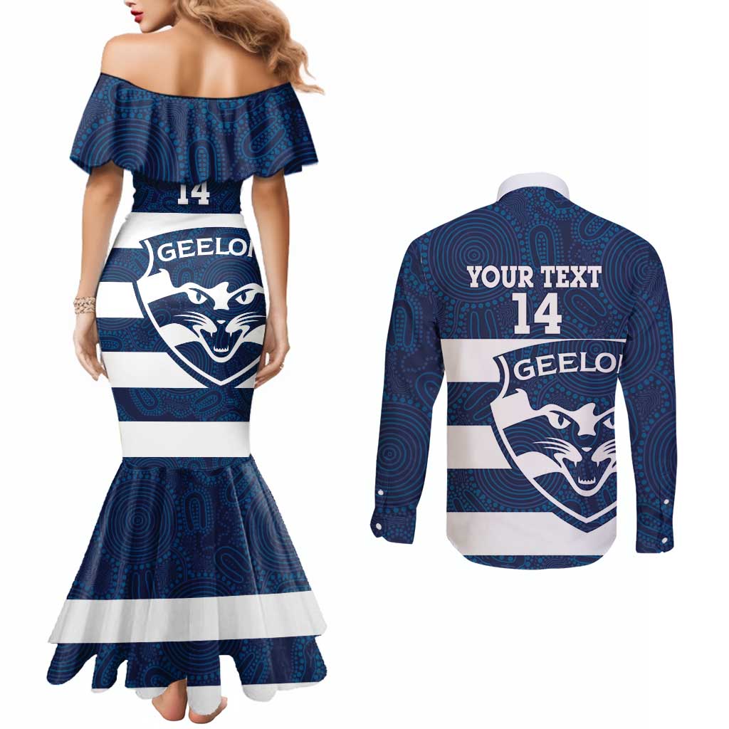 AFL Cats Football Custom Couples Matching Mermaid Dress and Long Sleeve Button Shirt Geelong Proud Indigenous Art - Aussie Hoodie