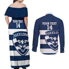 AFL Cats Football Custom Couples Matching Off Shoulder Maxi Dress and Long Sleeve Button Shirt Geelong Proud Indigenous Art - Aussie Hoodie