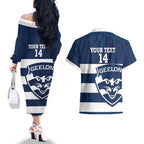 AFL Cats Football Custom Couples Matching Off The Shoulder Long Sleeve Dress and Hawaiian Shirt Geelong Proud Indigenous Art - Aussie Hoodie