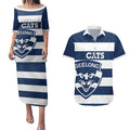 AFL Cats Football Custom Couples Matching Puletasi and Hawaiian Shirt Geelong Proud Indigenous Art - Aussie Hoodie