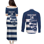 AFL Cats Football Custom Couples Matching Puletasi and Long Sleeve Button Shirt Geelong Proud Indigenous Art - Aussie Hoodie