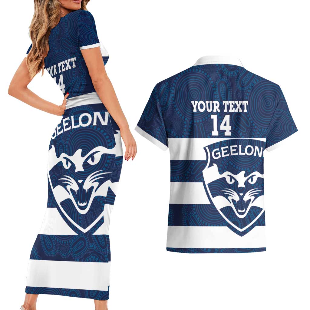 AFL Cats Football Custom Couples Matching Short Sleeve Bodycon Dress and Hawaiian Shirt Geelong Proud Indigenous Art - Aussie Hoodie