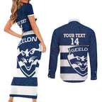 AFL Cats Football Custom Couples Matching Short Sleeve Bodycon Dress and Long Sleeve Button Shirt Geelong Proud Indigenous Art - Aussie Hoodie
