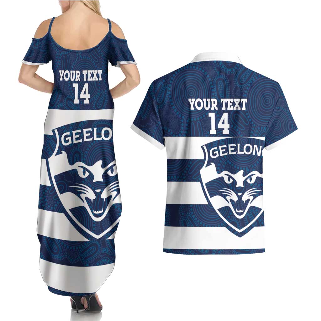 AFL Cats Football Custom Couples Matching Summer Maxi Dress and Hawaiian Shirt Geelong Proud Indigenous Art - Aussie Hoodie